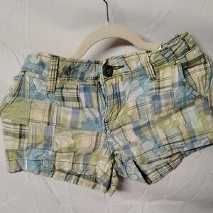 HMR0008 Aeropostale Plaid Cargo Shorts - Blue, Green, Cream